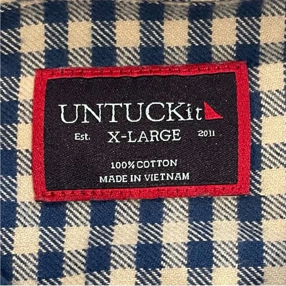New UNTUCKit Cerasuolo Flannel Shirt Mens XL Navy Blue Khaki Checks Cotton Fall - Picture 3 of 5